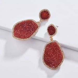 👗 Anthro Druzy Quartz Drop Red Earrings